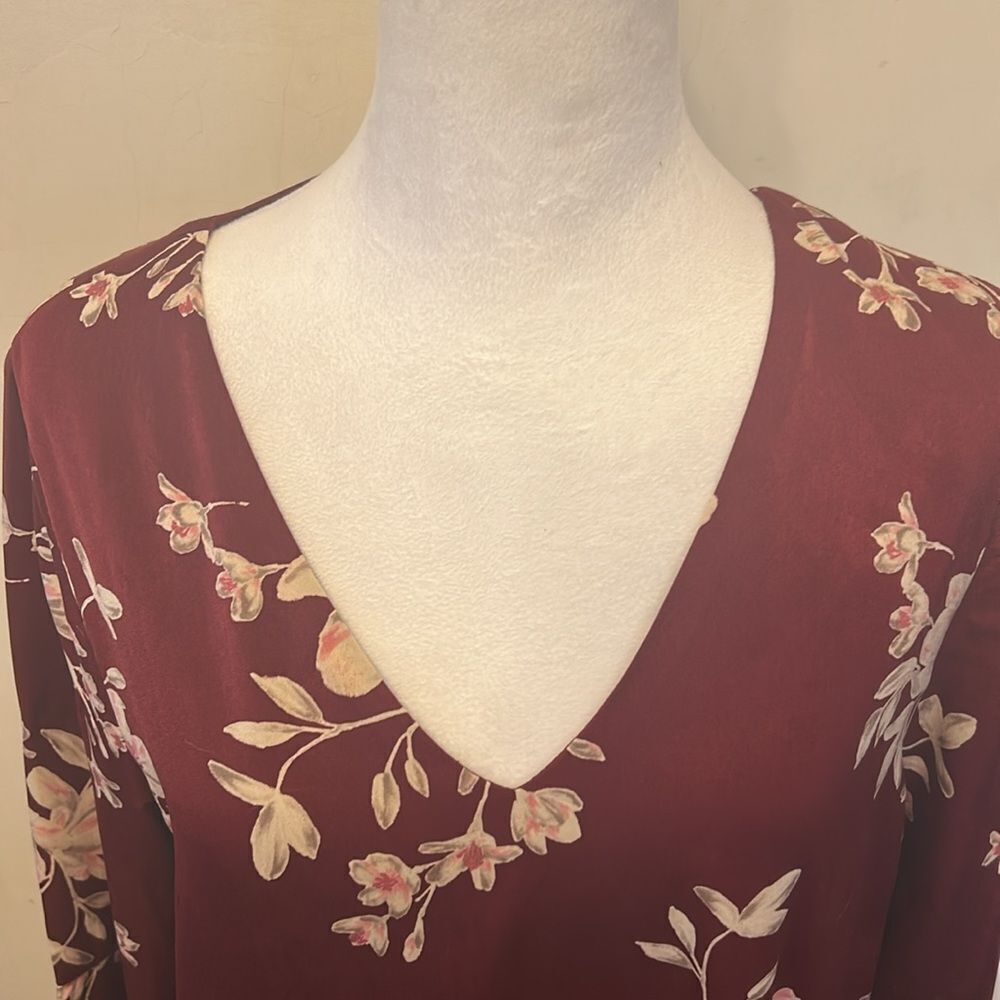 Collective Concepts Floral V-Neck Dress - Burgundy and Pink Size M New - Picture 2 of 10